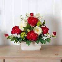 17" Mixed Floral Arrangement in White Wash Planter