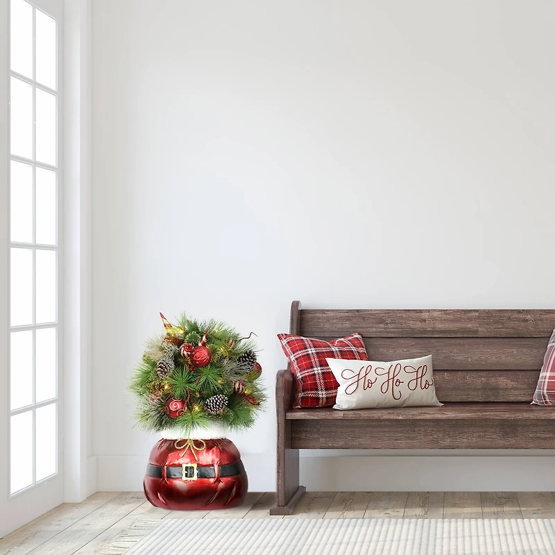 2.5ft. Pre-Lit Decorated Artificial Christmas Bush in Santa Bag Planter