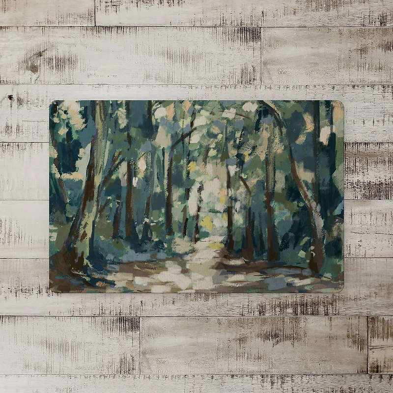 18" x 27" Blue & Green Abstract Forest Landscape Floor Mat