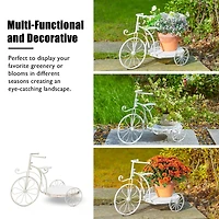 Glitzhome® 18" White Metal Tricycle Planter Stand with Solid Wood Tray
