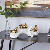 Glam Style Gold Porcelain Bird-Inspired Sculpture, 6" x 14.05" x 4.8"