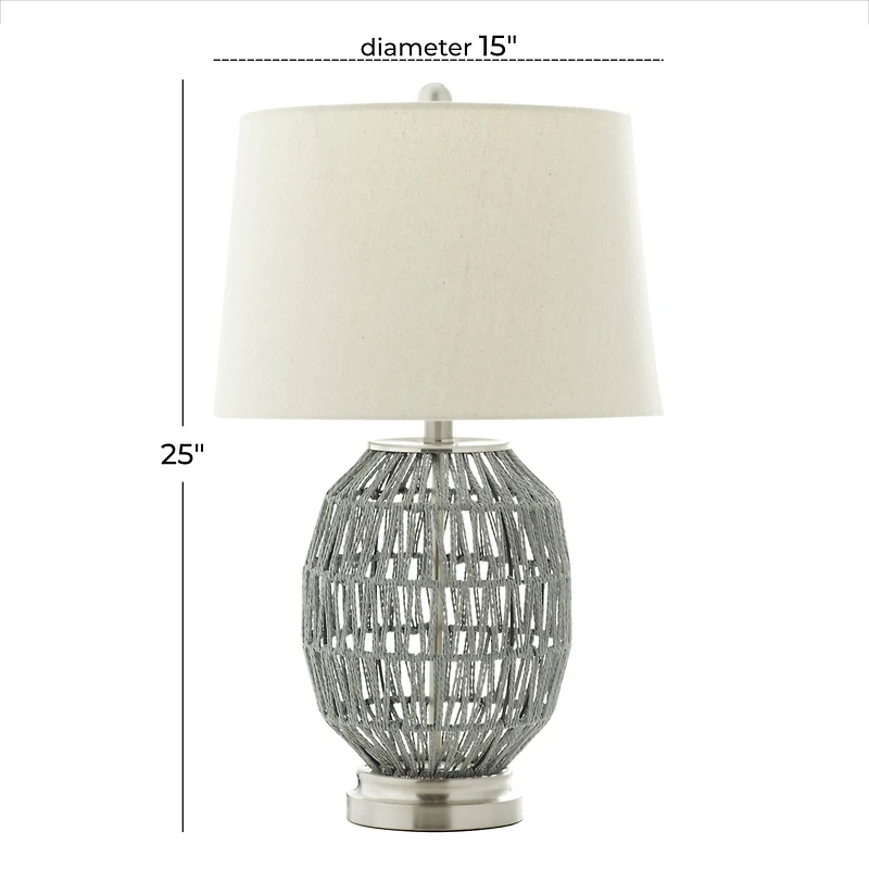 Grey Cotton Coastal Table Lamp, 25" x 15" x 15'