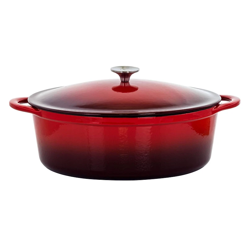 MegaChef 7qt. Red Oval Enameled Cast Iron Casserole