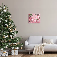 Stupell Industries Bold Pink Holly Jolly Phrase Canvas Wall Art