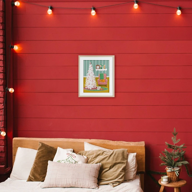 Stupell Industries Pink Cozy Christmas Tree Interior Framed Print Under Glass Wall Art