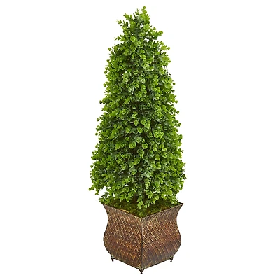 3.5ft. Eucalyptus Cone Topiary Tree in Metal Planter