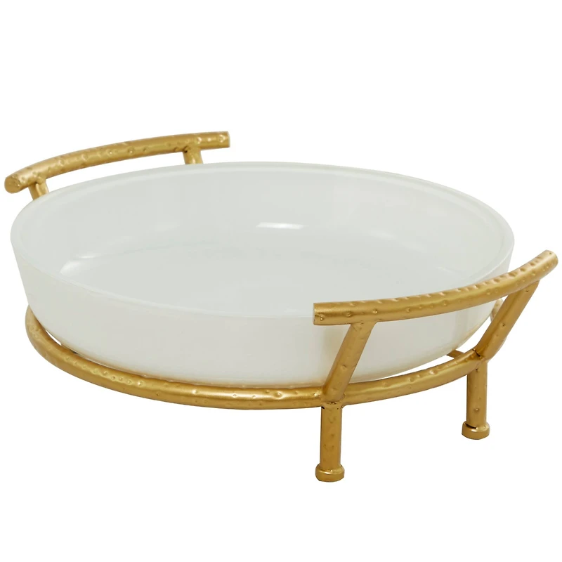 CosmoLiving by Cosmopolitan 19" White Glass Kitchen Serving Bowl with Gold Metal Stand