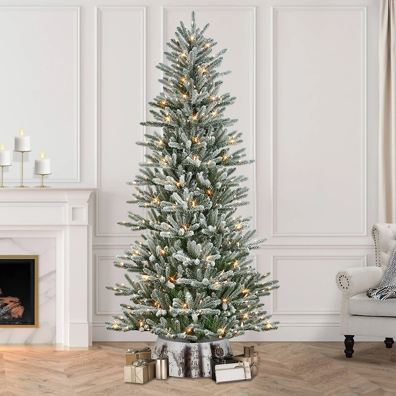 7.5ft. Pre-Lit Flocked Franklin Fir Artificial Christmas Tree, Clear Lights