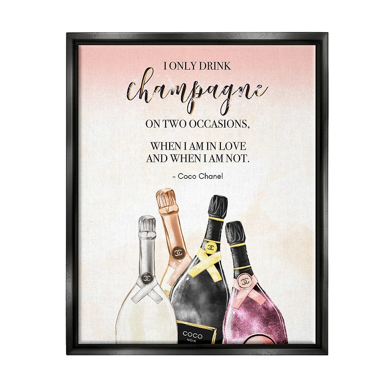 Stupell Industries Champagne and Love Quote Fashion Designer Glam Text Framed Floater Canvas Wall Art