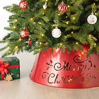 Glitzhome® Red 26" LED Merry Christmas Cutout Metal Tree Collar