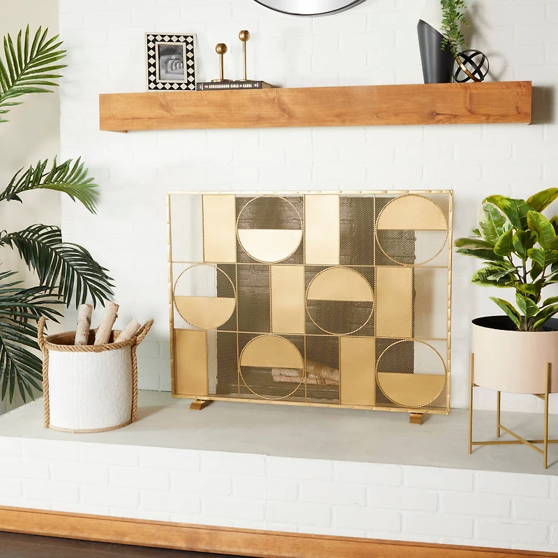 Gold Metal Contemporary Fireplace Screen, 32" x 40" x 6"