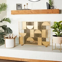 Gold Metal Contemporary Fireplace Screen, 32" x 40" x 6"