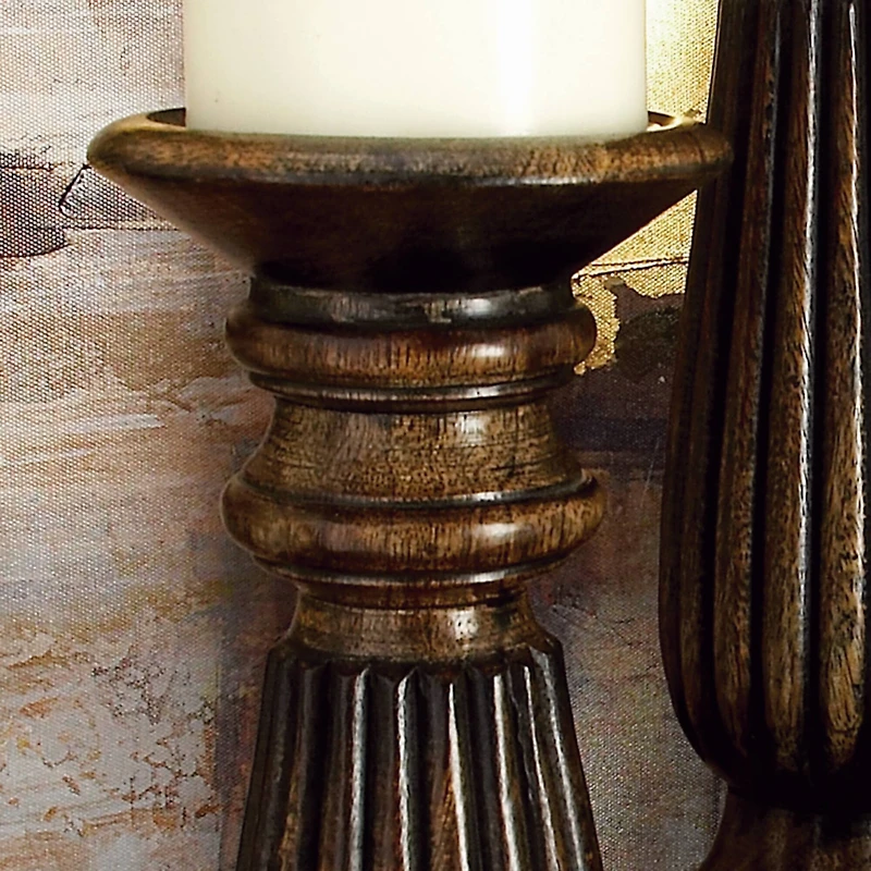 Dark Brown Mango Wood Traditional Candle Holder Set, 3ct.