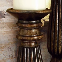Dark Brown Mango Wood Traditional Candle Holder Set, 3ct.