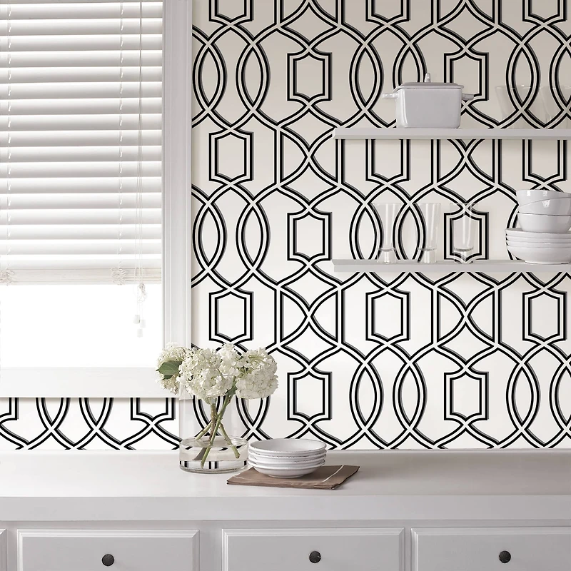 NuWallpaper Uptown Trellis Black & White Peel & Stick Wallpaper