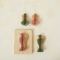 Hello Honey® 5" Green & Red Paper Folding Honeycomb Angel Ornament Set with Star Cut-Outs & Gold Glitter