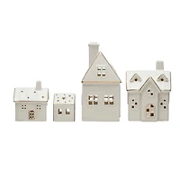 Hello Honey® White LED Stoneware Village with Gold Electroplating