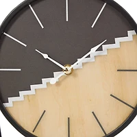 9" Black Metal Geometric Clock with Faux Wood Accents