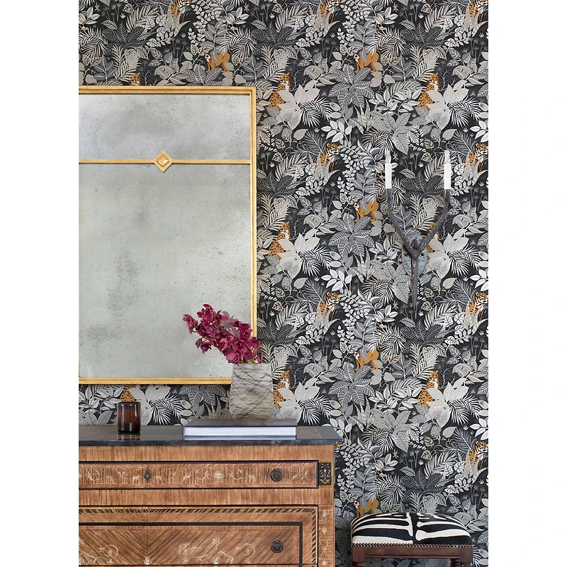 NuWallpaper PrintFresh Charcoal Tropical Oasis Peel & Stick Wallpaper