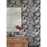 NuWallpaper PrintFresh Charcoal Tropical Oasis Peel & Stick Wallpaper