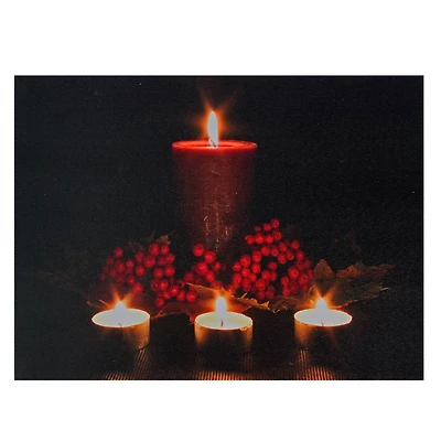 LED Lighted Red & Green Candles Christmas Canvas Wall Art