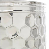 18" Silver Stainless Steel Drum Geometric Accent Table