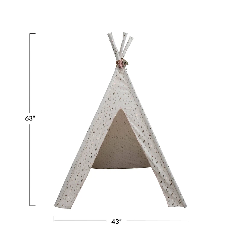 Hello Honey® 5ft. Canvas and Wood Teepee with Floral Pattern and Felt Flowers