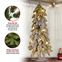 2ft. Pre-Lit Snowy Downswept Forestree With Metal Plate, Clear Lights
