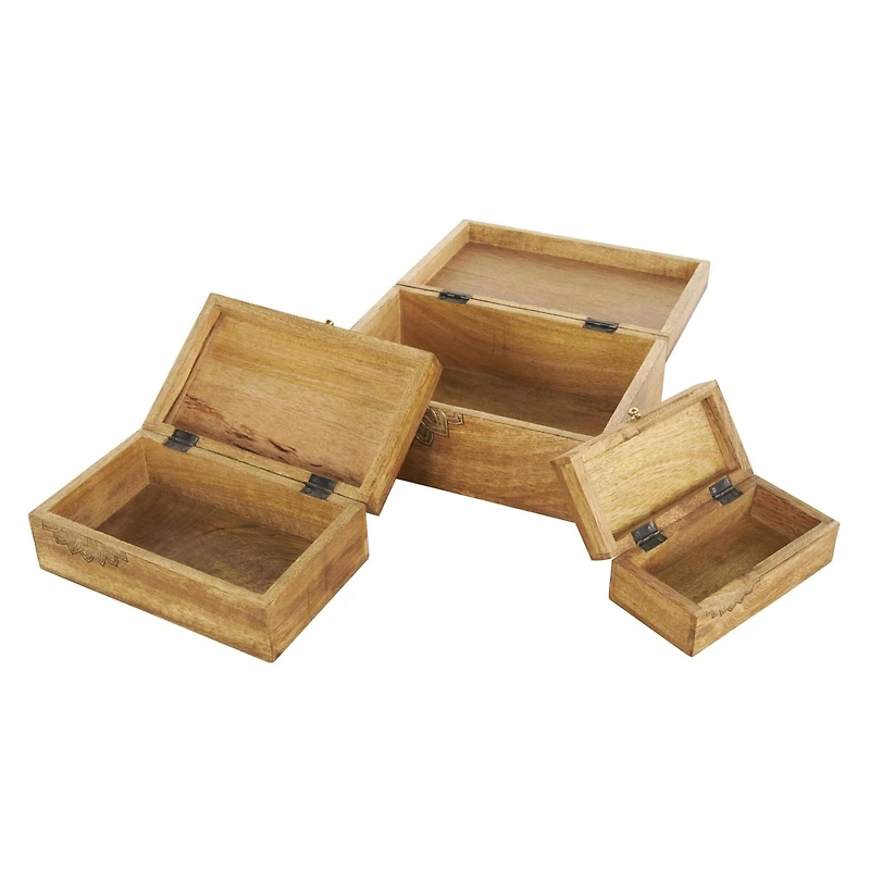 Brown & Gold Handmade Storage Box Set with Carved Mandalas Set