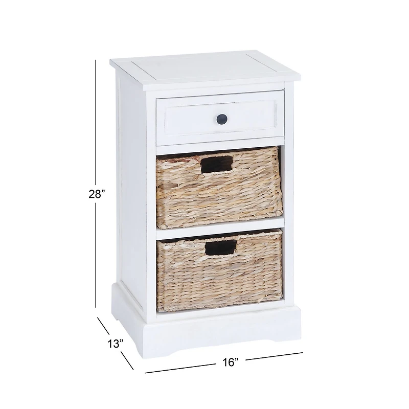 28" White Traditional Wooden Storage Unit with Baskets