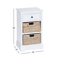 28" White Traditional Wooden Storage Unit with Baskets