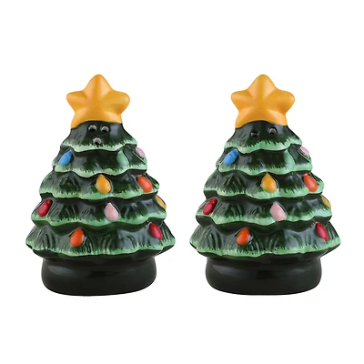 3.75" Green Ceramic Christmas Tree Salt & Pepper Shakers