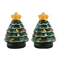 3.75" Green Ceramic Christmas Tree Salt & Pepper Shakers