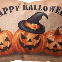 Glitzhome® Faux Burlap Happy Halloween Pumpkin Pillow