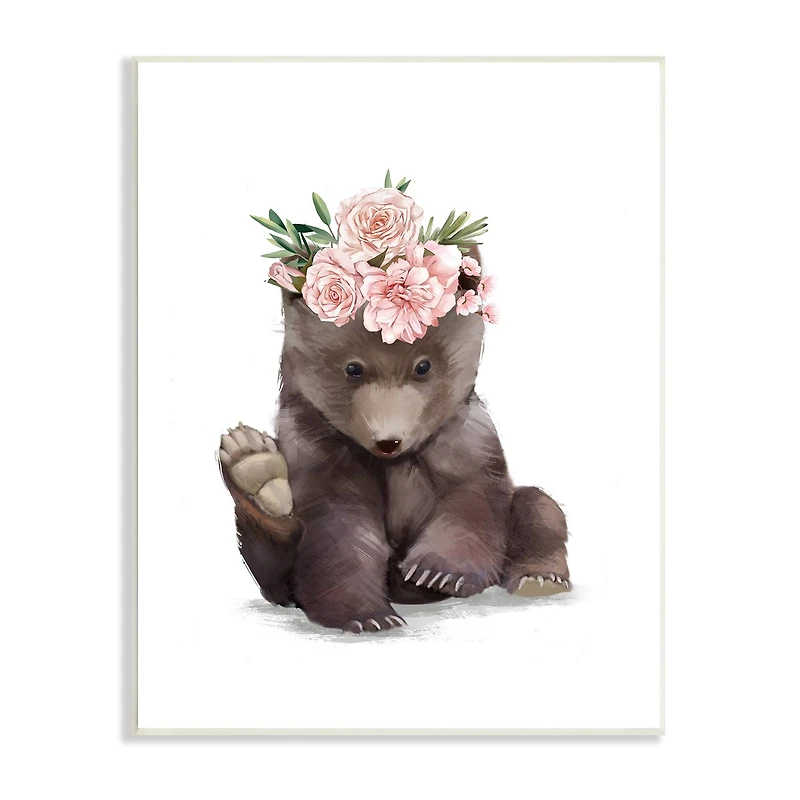 Stupell Industries Adorable Brown Bear Floral Crown Chic Forest Animal Wall Plaque