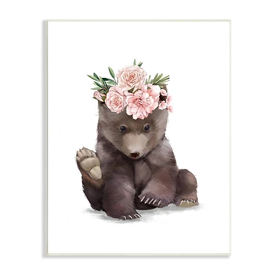 Stupell Industries Adorable Brown Bear Floral Crown Chic Forest Animal Wall Plaque