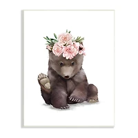 Stupell Industries Adorable Brown Bear Floral Crown Chic Forest Animal Wall Plaque