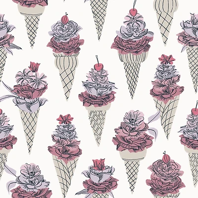 By Dylan M Pink Floral Ice Cream Peel & Stick Wallpaper