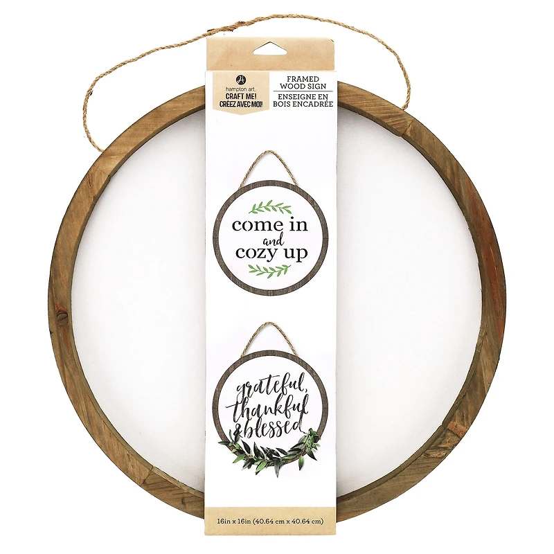 Hampton Art™ White Rustic 16" Framed Round Wood Sign