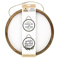 Hampton Art™ White Rustic 16" Framed Round Wood Sign