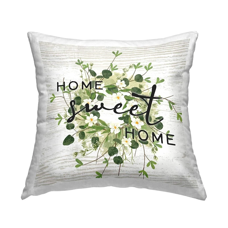 Stupell Industries Sweet Home Floral Leaves Wreath Throw Pillow, 18" x 18"