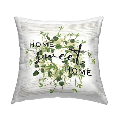 Stupell Industries Sweet Home Floral Leaves Wreath Throw Pillow, 18" x 18"