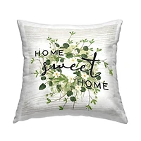 Stupell Industries Sweet Home Floral Leaves Wreath Throw Pillow, 18" x 18"