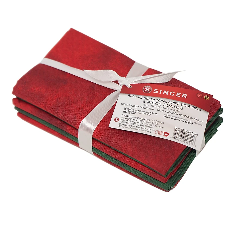 SINGER Christmas Red & Green Tonal Blender Cotton Fabric Fat Quarter Bundle
