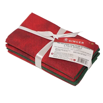 SINGER Christmas Red & Green Tonal Blender Cotton Fabric Fat Quarter Bundle