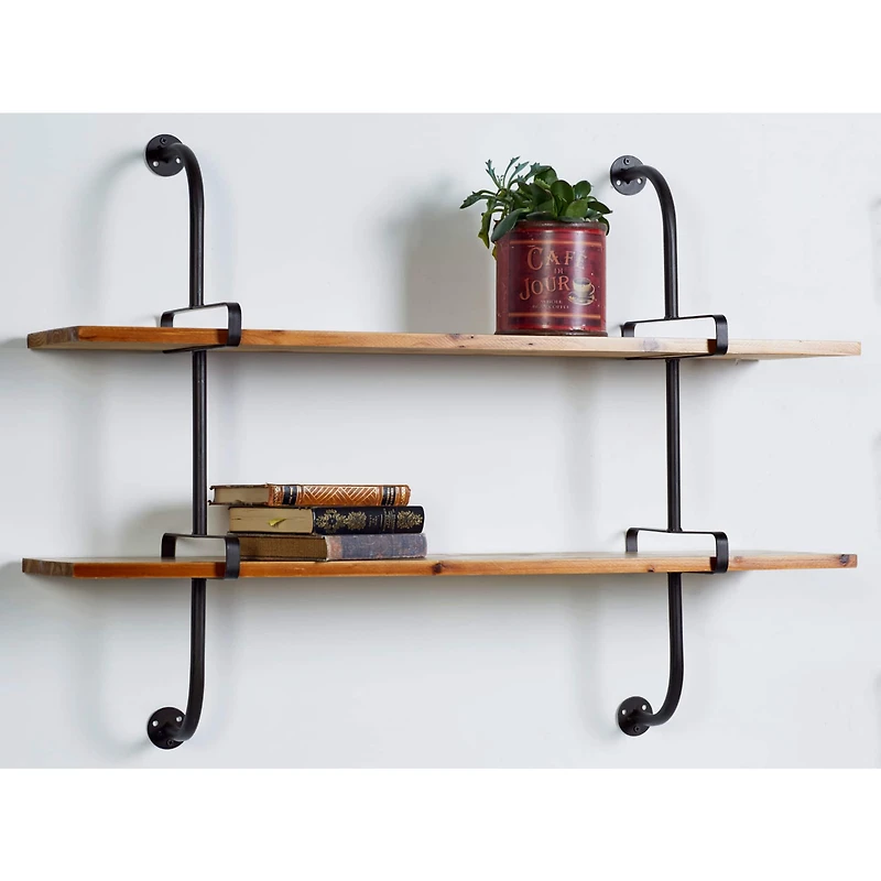 37" Brown Wood Industrial Wall Shelf