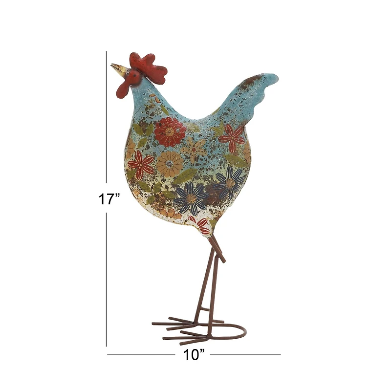 17" Iron Eclectic Rooster Garden Sculpture