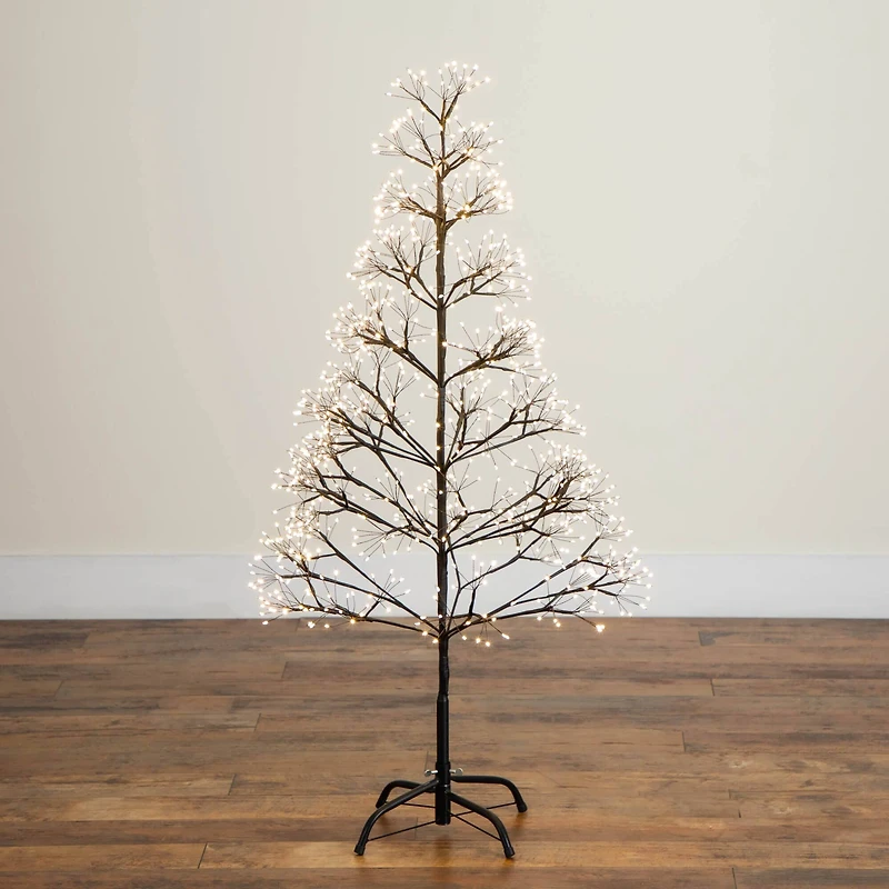 4ft. Pre-Lit Artificial Halloween Black Starburst Tree with 800 Fairy Warm White LED Lights