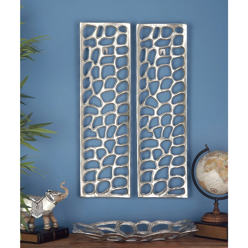 Silver Aluminum Modern Abstract Rectangle Wall Décor Set