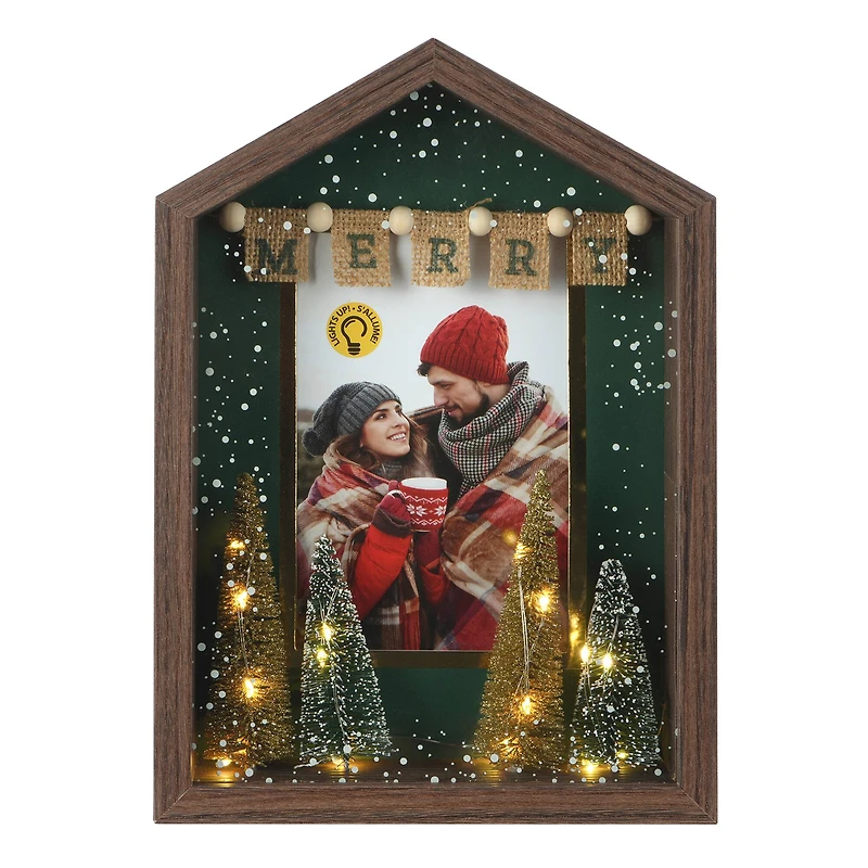4" x 6" Merry House with Trees Light-Up Tabletop Frame by Studio Décor®